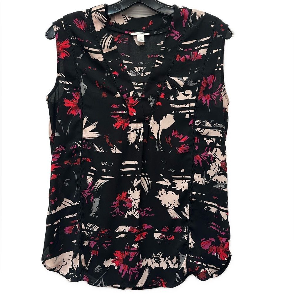 Halogen Black Print Sleeveless Top with Crochet Detail Trim Size S
